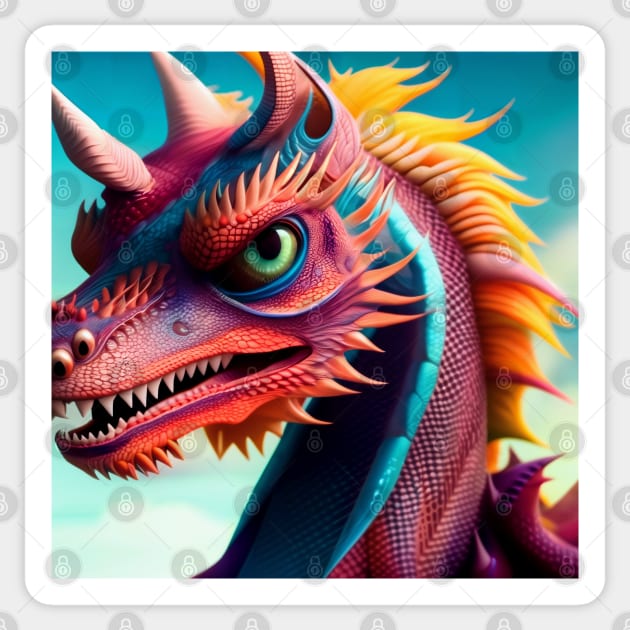 Pink and Rainbow Scaled Asian Dragon Sticker by dragynrain